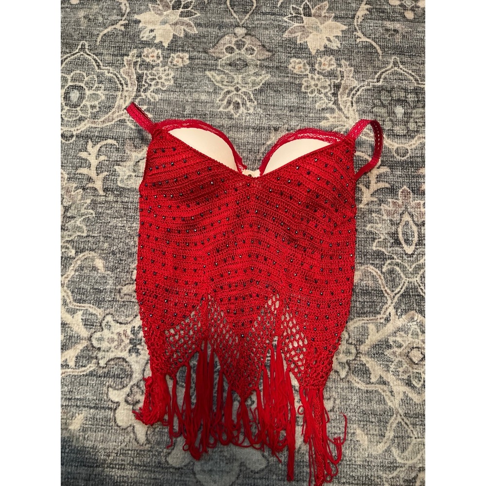 Vintage Y2K Crochet Beaded Fringe Bustier Top